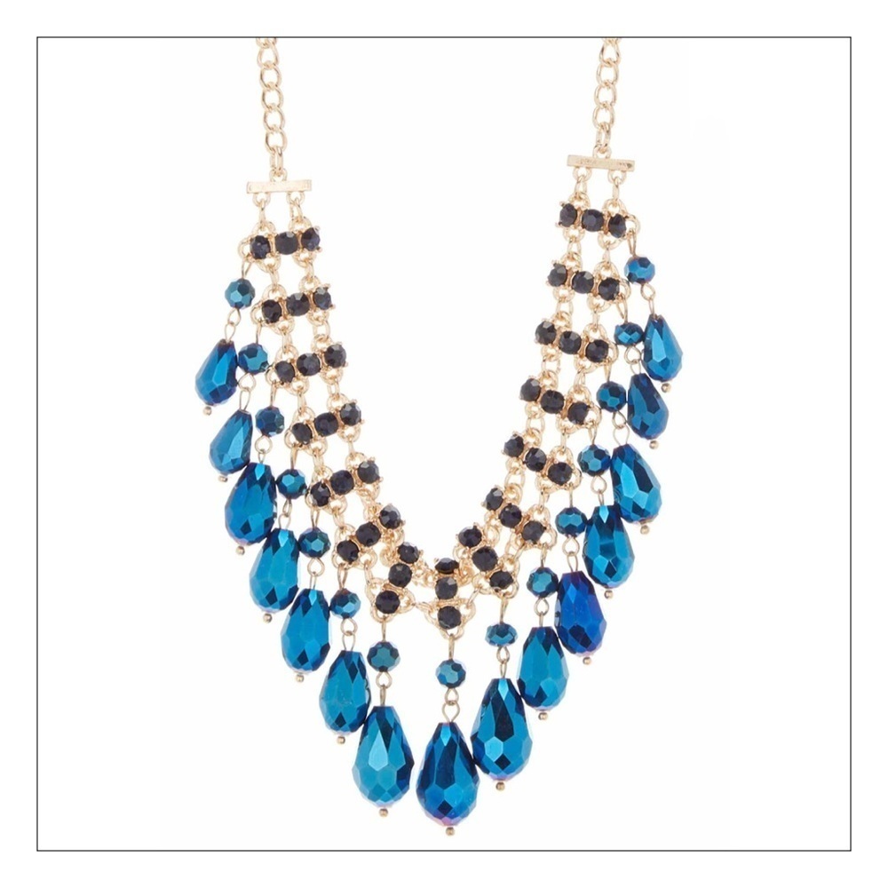 NWT Area Stars Gold Drop Stone Statement Necklace - Picture 3 of 3